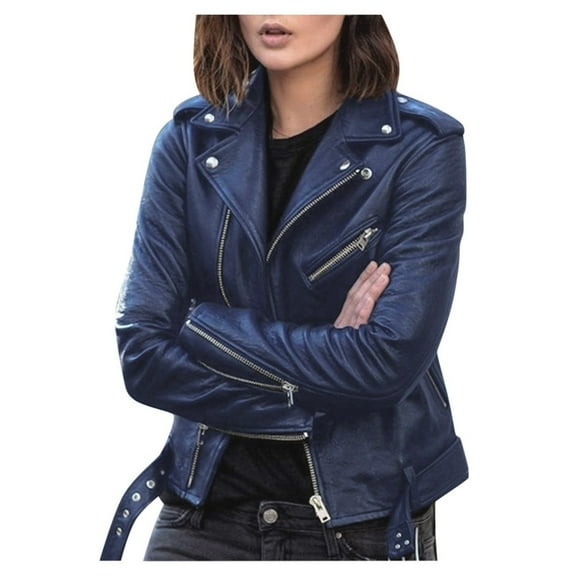 Inleife Womens Cool Faux Leather Jackets Long Sleeve Zipper Fitted Coat Fall Short Jacket
