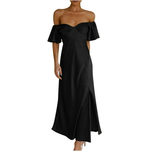 Inleife Womens Dresses Fashion Women Summer Solid Color Short Sleeve V-Neck Long Dress