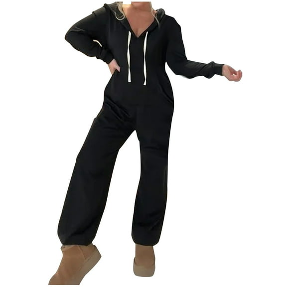 Inleife Womens Fall Winter Jumpsuits Casual Fashion Solid Color Hoodie Set For Women
