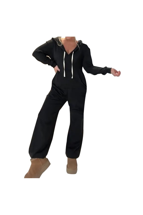 Womens Fall Winter Jumpsuits Casual Fashion Solid Color Hoodie Set For Women