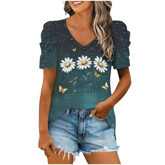 Inleife Womens Fashion T-Shirts Casual Short Puff Sleeve Loose T-Shirt Blouse