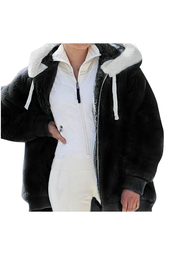 Womens Fuzzy Fleece Jacket Zip Up Long Sleeve Jackets Fall Winter Coat Outerwear With Pockets
