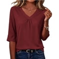 thumbnail image 1 of Inleife Womens Half Sleeve Tops Fashion Ladies Casual Basic Tees V-Neck Relaxed Fit Pleated T-Shirt for Daily Wear, 1 of 6