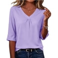 thumbnail image 1 of Inleife Womens Half Sleeve Tops Fashion Ladies Casual Basic Tees V-Neck Relaxed Fit Pleated T-Shirt for Daily Wear, 1 of 6