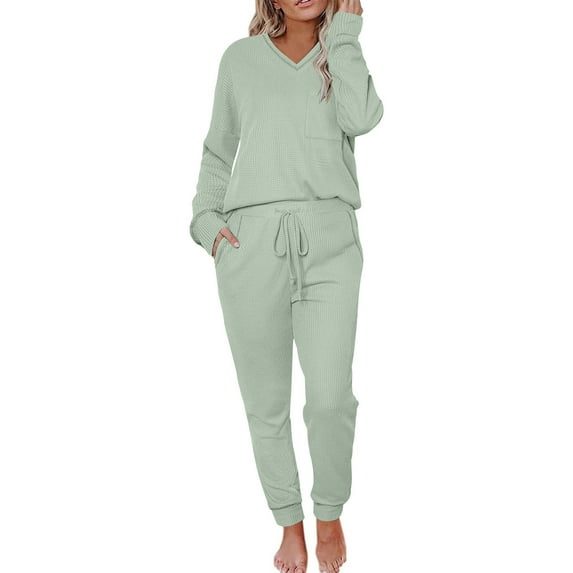 Inleife Womens Knit Pajamas Sets Two Piece Outfits Sets Sleepwear Loungewear Pjs Long Sleeve Tops And Pants
