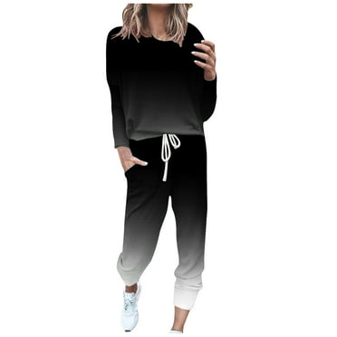 Inleife Womens Loose Two-Piece Sets Solid Long Sleeve Tops Casual Pants Sweatsuit