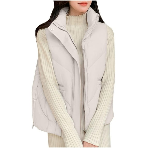 Inleife Womens Outerwear Vests Womens Solid Color Sleeveless And Checkered Short Sleeveless Cotton Jacket