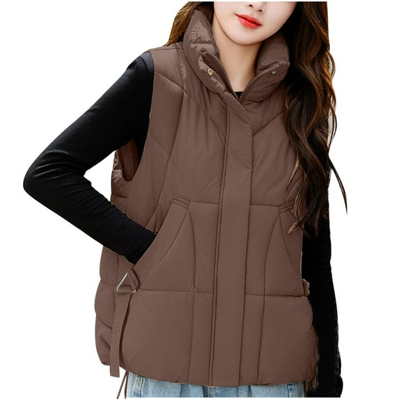 Inleife Womens Outerwear Vests Clearance Womens Solid Color Sleeveless And Checkered Short Sleeveless Cotton Jacket