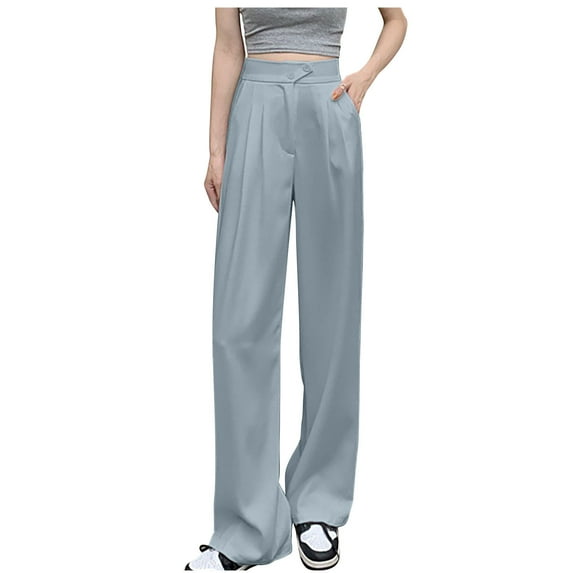 Inleife Womens Pants Solid Spring And Summer Women's Fashion Leisure High Waisted Full Length Pants