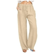 Inleife Summer Casual Pants for Women Casual Cotton Linen Drawstring Elastic Waist Long Wide Leg Pants