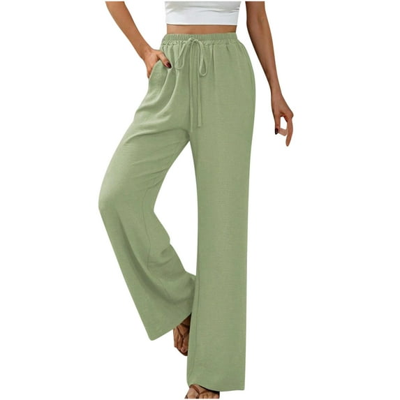 Inleife Womens Pants Clearance Women's Spring Solid Color Elastic Waist Straight Tube Casual Wide Leg Pants