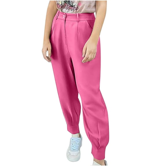 Inleife Womens Pants Women's Summer High Waisted Pants Casual Ankle Length Work Office Trouser With Pockets