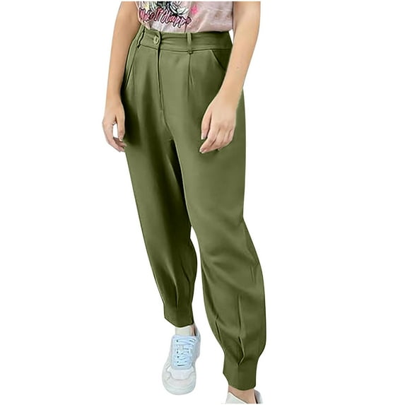 Inleife Womens Pants Women's Summer High Waisted Pants Casual Ankle Length Work Office Trouser With Pockets