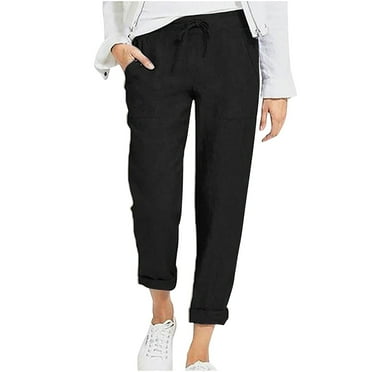 Inleife Womens Pants Plus Size Clearance Women's Solid Color Drawstring High Waist Pocket Loose Large Size Cotton Casual Pants