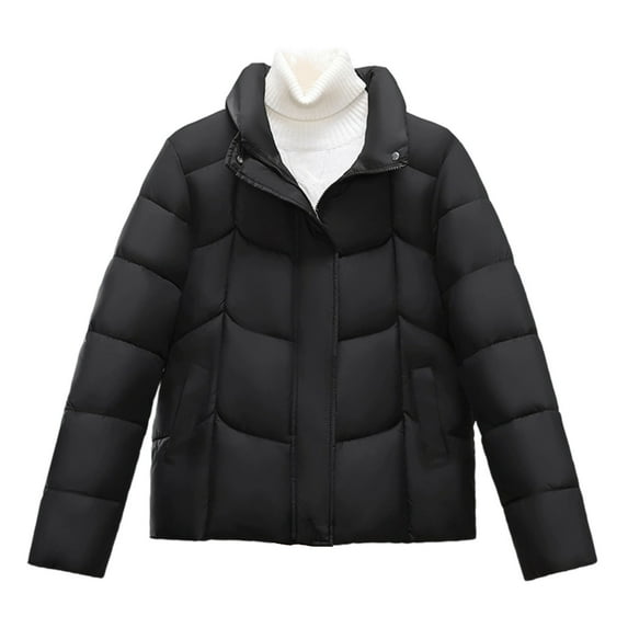 Inleife Womens Parkas Jacket Women's Solid Color Long-Sleeved Hoodless Zipper Warm Jacket