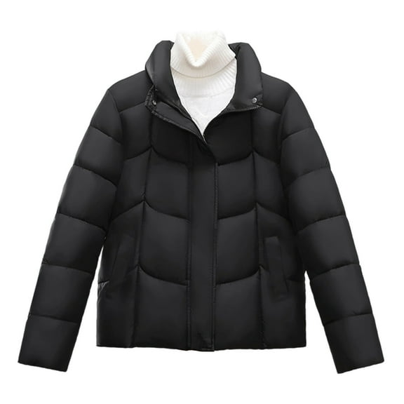 Inleife Womens Parkas Jacket Women's Solid Color Long-Sleeved Hoodless Zipper Warm Jacket