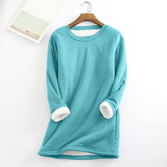 Inleife Womens Plus Size Shirts Women's Large Loose Raglan Top Thickened And Velvet Lamb Wool Warm Underlay