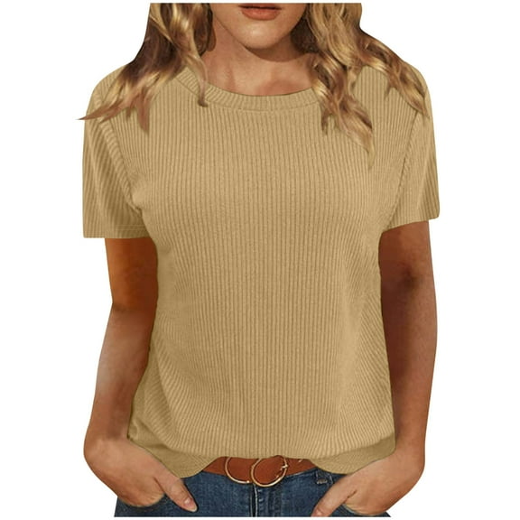 Inleife Womens Shirts Women's Fashionable Solid Round Neck Short Sleeved Casual T-Shirt Tops Blouses