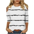 thumbnail image 1 of Inleife Womens Shirts Three Quarter Sleeve Fashion Striped Printed T-Shirt Women's 3/4 Sleeves Blouse Round Neck Casual Tops, 1 of 5