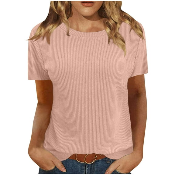 Inleife Womens Shirts Women's Fashionable Solid Round Neck Short Sleeved Casual T-Shirt Tops Blouses