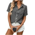 thumbnail image 1 of Inleife Womens Short Sleeve Plaid Shirts Ladies Casual Fashion Summer Turndown Collar Shirt Tops Black L, 1 of 6
