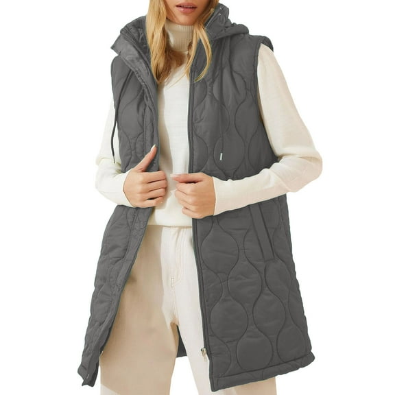 Inleife Womens Sleeveless Hooded Puffer Vests Lightweight Quilted Jackets Winter Warm Zip Up Coat Long Puffer Outerwear