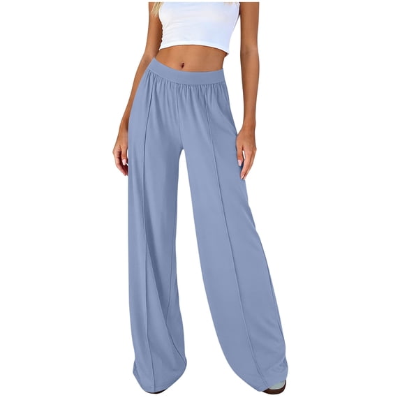 Inleife Womens Solid Color Elastic Waist Sports Casual Comfy Pants with Side Pockets