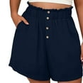 thumbnail image 1 of Inleife Womens Solid Color High Waisted Shorts Button Detail Elegant Pants Navy M, 1 of 6
