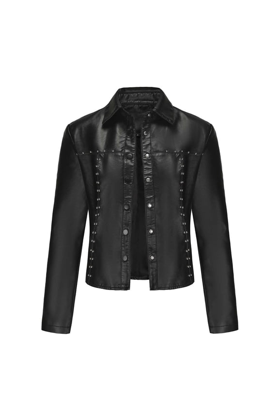 Womens Solid Color Short Thin Faux Leather Jacket Long Sleeved Casual Short Jacket Tops for Women