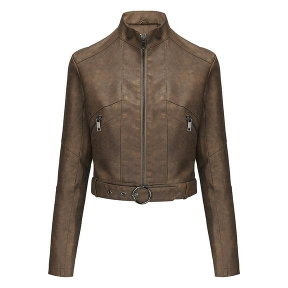 Inleife Womens Solid Color Short Zipper Casual Jacket Long Sleeve Hoodless Cardigan Tops Coat