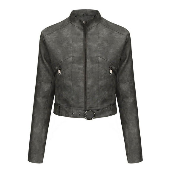 Inleife Womens Solid Color Short Zipper Casual Jacket Long Sleeve Hoodless Cardigan Tops Coat