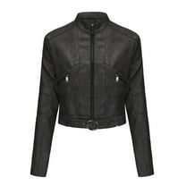 Inleife Womens Solid Color Short Zipper Casual Jacket Long Sleeve Hoodless Cardigan Tops Coat