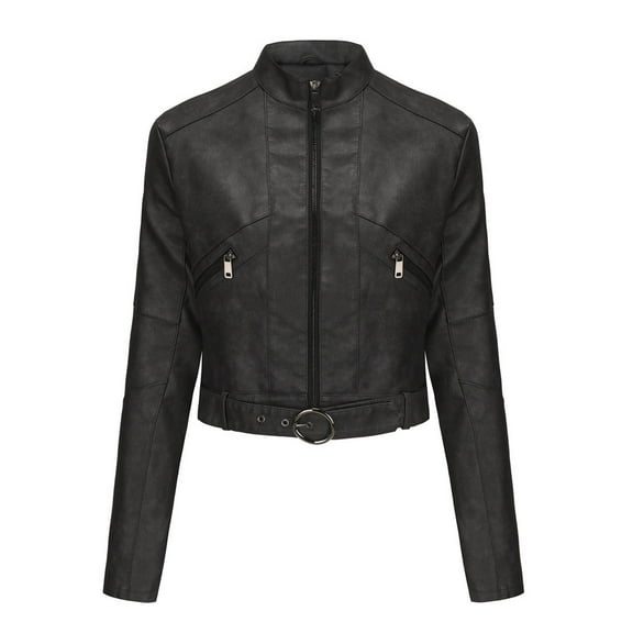 Inleife Womens Solid Color Short Zipper Casual Jacket Long Sleeve Hoodless Cardigan Tops Coat