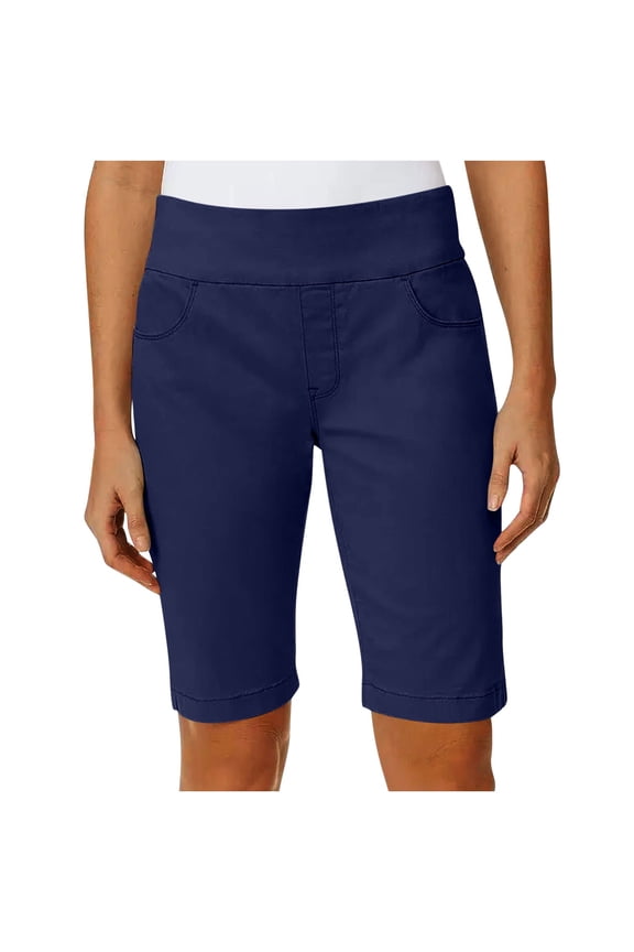 Womens Solid Stretch Twill Shorts Thin Waist Pull On Regular Hiking Shorts Bermuda Summer Casual With Pockets