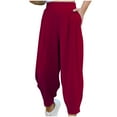 thumbnail image 1 of Inleife Womens Summer Pants 2025 Trendy, Casual Elastic Waist Women New Fashion Solid Pocket Pants Full Length Pants, 1 of 5
