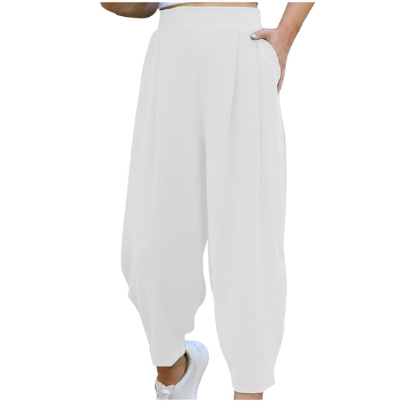 Inleife Womens Summer Pants 2025 Trendy, Casual Elastic Waist Women New Fashion Solid Pocket Pants Full Length Pants