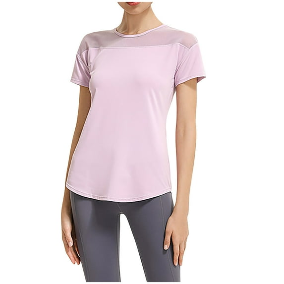 Inleife Womens Tops Clearance Women's Solid Round Neck Short Mesh Style Back Hollowed Out Loose Quick Drying Short Sleeved T-Shirt Short Sleeved Round Neck Top/shirt
