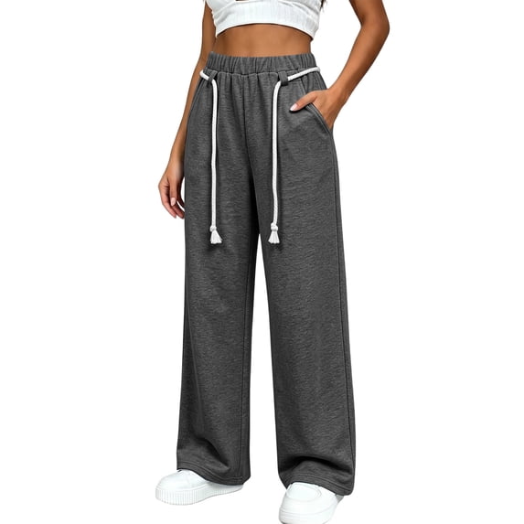 Inleife Womens Versatile Jogging Pants Casual Wide Leg Sweatpants with Braided Drawstring Pocket Pants for Workout Running