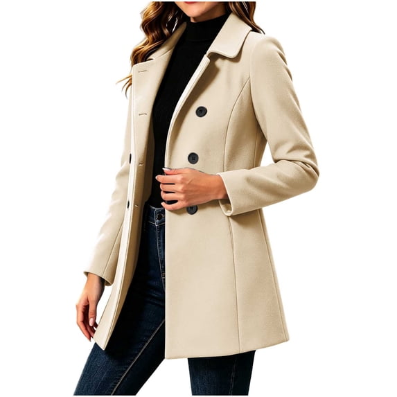 Inleife Womens Wool Blend Coat Fashion Ladies Casual Long Sleeve Hoodless Solid Button Pocket Top Coat Stand Collar Jacket