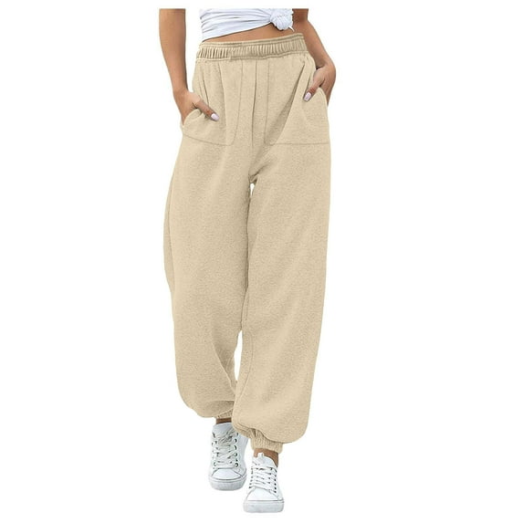 Inleife Womens joggers Solid Color Loose-Fitting Casual Sports Jogging Trousers With Pockets