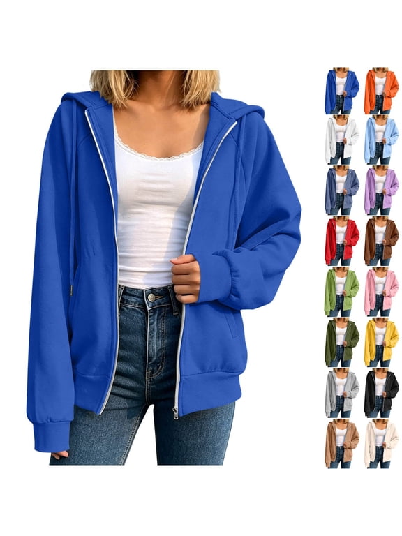Zip Up Hoodie Women Lightweight Comfy Women's Fashion Loose Long Sleeve Casual Zip Pocket Hooded Sweatshirt Top