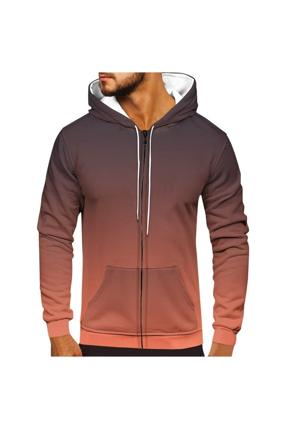 Zip Up Hoodies for Men Casual Fashion Zipper Gradation Print Long Sleeve Tops Hooded Hoodie Sweatshirt