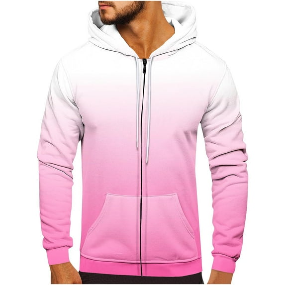 Inleife Zip Up Hoodies for Men Casual Fashion Zipper Gradation Print Long Sleeve Tops Hooded Hoodie Sweatshirt