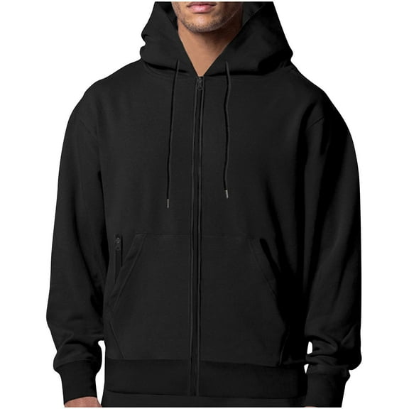 Inleife Zip Up Hoodies for Men Casual Sports Solid Color Zipper Pockets Long Sleeve Hooded Sweatshirts