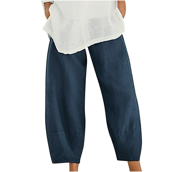 Inleife capri pants for women clearance Women's Summer Casual Loose Elastic Waist Color Pockets Wide-Leg Pants