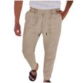 thumbnail image 1 of Inleife mens pants clearance under $10 Men Leisure Time Solid Color Button Elastic Waist Draw Rope Full Length Pants, 1 of 6