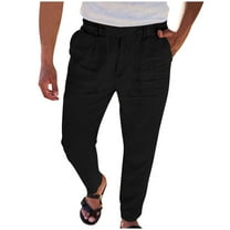Inleife mens pants under $10 Men Leisure Time Solid Color Button Elastic Waist Draw Rope Full Length Pants