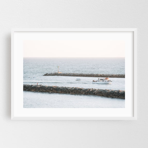 Inlet, Newport Harbor 01 - Corona del Mar California Photography Boat Harbor Ocean Coast Scenic Water White Framed Wall Art Print 5 x 7 inches