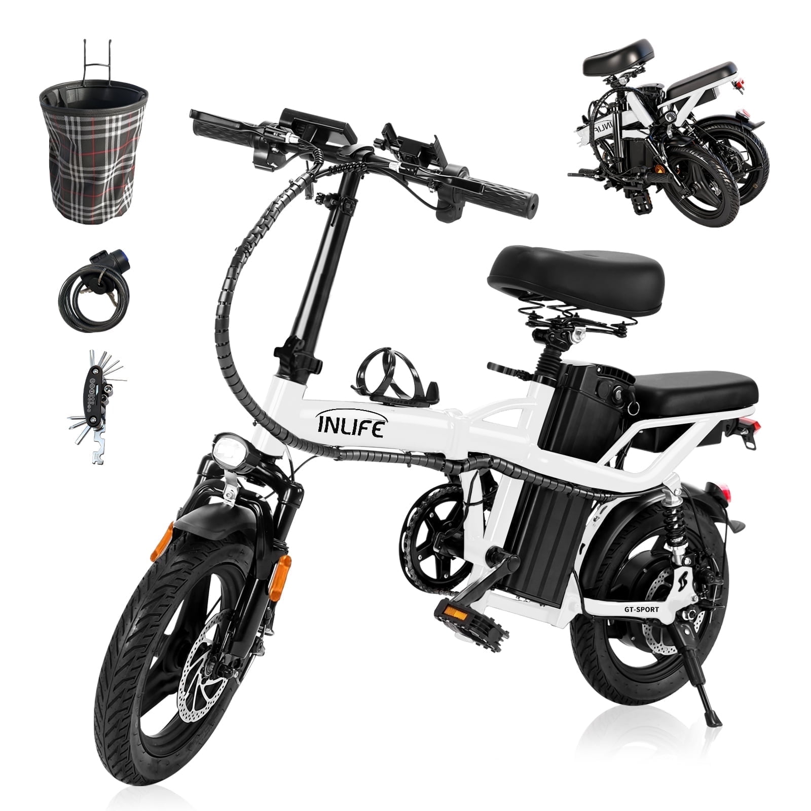 Inlife 14" Folding Electric Bike 15AH Battery Ebike 900W Electric Folding Bicycle 35 Miles Range