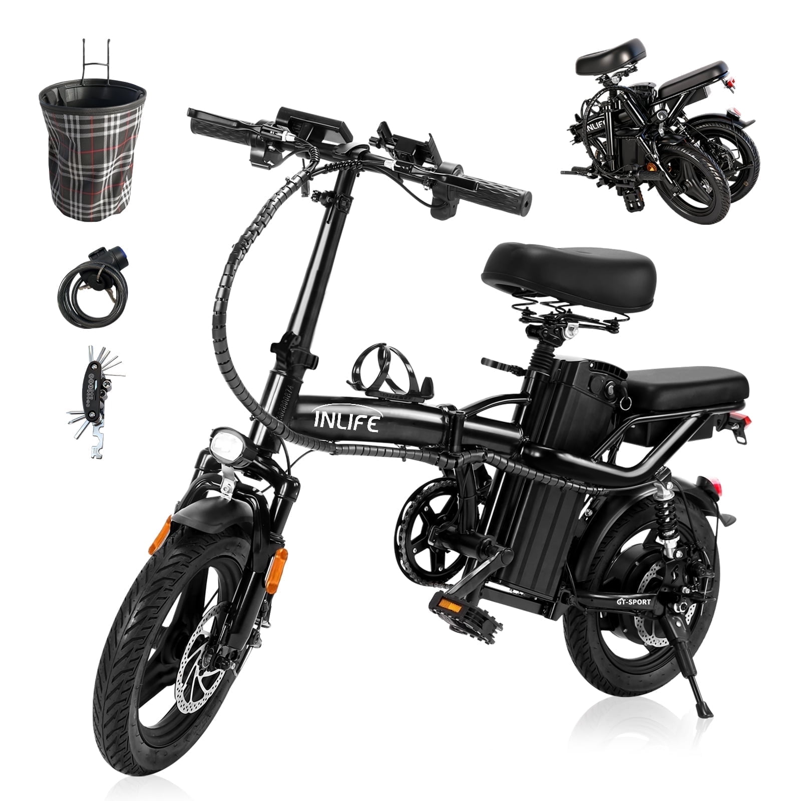 Inlife 14" Folding Electric Bike 15AH Battery Ebike 900W Electric Folding Bicycle 35 Miles Range